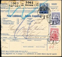 1927 Szállítólevél 2 Csomagról 3P Bérmentesítéssel, Keskeny Madonna 1P és 2P Bélyeggel / Parcel Card With 3P Franking - Sonstige & Ohne Zuordnung