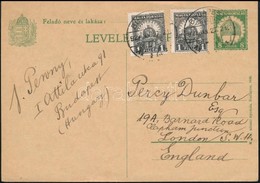 1927 8f Díjjegyes Levelezőlap 2f Kiegészítéssel Londonba / PS-card To London - Sonstige & Ohne Zuordnung