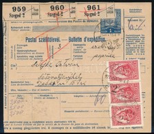 1927 Szállítólevél 3 Csomagról 6P Bérmentesítéssel, Keskeny Madonna 3 X 2P-vel / Parcel Card With 6P Franking - Autres & Non Classés