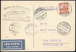 1933 Légi Levelezőlap Bécsbe, 'HARMINC ÉVE REPÜL AZ EMBER' Alkalmi Bélyegzéssel / Airmail Postcard To Vienna With Specia - Sonstige & Ohne Zuordnung