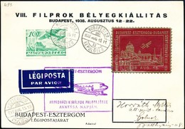 1938 Légiposta Levelezőlap VII FILPROK BUDAPEST-ESZTERGOM Levélzáróval / Airmail PS-card With Label - Autres & Non Classés