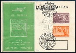 1938 Alkalmi Levelezőlap VIII. FILPROK Emlékívvel és Szent István Emlékbélyegzéssel / Souvenir Sheet On Postcard - Sonstige & Ohne Zuordnung