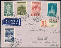 1939 Ajánlott Légi Levél Magyar A Magyarért Bérmentesítéssel Bécsbe / Mi 593-597 On Registered Airmail Cover To Vienna - Autres & Non Classés