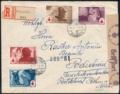 1944 Vöröskereszt Sor Ajánlott, Cenzúrázott Levélen A Cseh-morva Protektorátusba / Mi 749-752 On Registered, Censored Co - Sonstige & Ohne Zuordnung