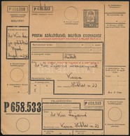 1944 Teljes Csomagszállító Kassára Személyzeti Díjkedvezménnyel, Bélyeg Nélkül / Complete Parcel Card To Kassa, Without  - Sonstige & Ohne Zuordnung