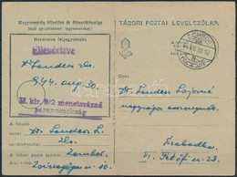 1944 Tábori Posta Levelezőlap / Field Postcard 'M.kir.  9/2 Menetszázad Parancsnokság' (hajtott / Folded) - Autres & Non Classés