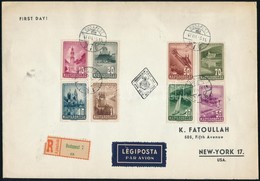 1947 Repülő Sor Első Napi Ajánlott Légi Levélen New Yorkba (40.000) / Mi 963-970 On Registered Airmail FDC To New York - Autres & Non Classés