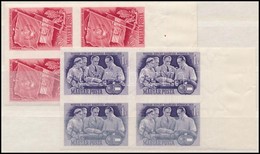 ** 1951 Magyar-szovjet Barátság Vágott Sor ívszéli Négyestömbökben (36.000) / Mi 1158-1159 Imperforated Margin Blocks Of - Sonstige & Ohne Zuordnung