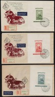 1951 80 éves A Magyar Bélyeg Blokksor 3 Db Légi FDC-n Díjkiegészítéssel Az Egyesült Államokba / Mi Block 20-22 On Airmai - Sonstige & Ohne Zuordnung