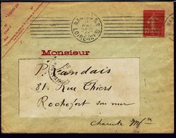 FR - 1911 - Semeuse 10 Ct Entier Postal Repiquage "Monsieur" Enveloppe Réutilisée De Nantes Pour Rochefort S/ Mer - B/TB - Sobres Transplantados (antes 1995)