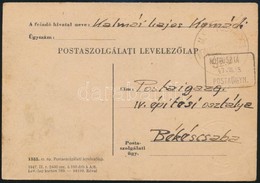 1949 Postaszolgálati Levelezőlap KÓTPUSZTA Postaügynökségi + VONALFELVIGYÁZÓ Bélyegzéssel / Postcard With Postal Agency  - Sonstige & Ohne Zuordnung