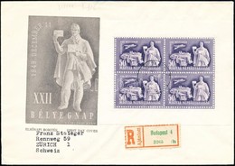 1950 Bélyegnap Kisív Ajánlott Levélen Svájcba / Mi 1065 Mini Sheet On Registered Cover To Switzerland - Autres & Non Classés