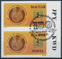 O 1990 150 éves A Takarékpénztári Mozgalom ívszéli Vágott Pár ívszéli Felirattal (15.000) / Mi 4065 Imperforate Margin P - Other & Unclassified