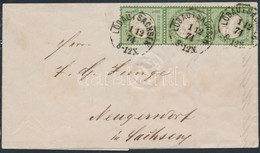 1874 Mi 17b Hármascsík / Stripe Of 3 Levélen / On Cover 'LÖBAU I. SACHSEN' - Autres & Non Classés