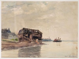 Edvi Illés Ödön (1877-1945): Duna Part. Akvarell, Papír, üvegezett Keretben, 28×39 Cm - Other & Unclassified