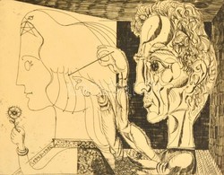 Hincz Gyula (1904-1986): Ketten. Rézkarc, Papír, Jelzett, üvegezett Keretben, 29×39 Cm - Autres & Non Classés