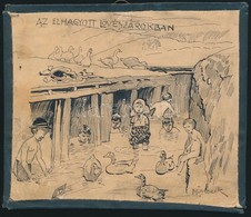 Mühlbeck Károly (1869-1943): Az Elhagyott Lövészárokban, Karikatúra, Tus, Papír, Jelzett, Foltos, 12,5×14,5 Cm - Autres & Non Classés