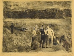 Szőnyi István (1894-1960): Duna Partján. Rézkarc, Papír, Jelzett, üvegezett Keretben, 28×39 Cm - Sonstige & Ohne Zuordnung