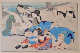 Ikeda Terakuta (1883-1921): Shunga. Esőszak A Folyóparton. Erotikus Fametszet. Japán, 1910 Körül. Paszpartuzva, üvegezet - Autres & Non Classés