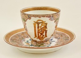 1888 Bedő András Porcelánfestő Tanonc Cubash Mintás Csésze és Csészealj, Apró Lepattanással, Kézzel Festett,  Jelzett, 7 - Autres & Non Classés