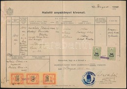 1945 Szeged 100P Hármascsík, Benne Szembefordult Pár. Városi Illetékbélyegek Anyakönyvi Kivonaton / City Document Stamps - Non Classificati