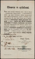 1861 Ellenóvás és Nyilatkozat árverési Hirdetmény Előre Felragasztott 1859 Augusztusi 1kr Hirdetménybélyeggel / Announce - Non Classificati