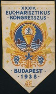 1938 Budapesti XXXIV. Eucharisztikus Kongresszus Kis Zászlója, Foltos, 27×15 Cm - Non Classés