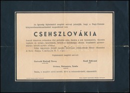 1938 Csehszlovákia Megszűnésére Készített Szarkasztikus 'gyászjelentés' / Death Announcement Of Chechoslovakia 21x30 Cm - Non Classés