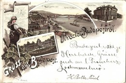 T3 1895 (Vorläufer!!) Budapest, Népszínház, Várkert Rakpart, Margit Fürdő. Szőlős, Art Nouveau Litho (EB) - Non Classés