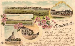 T2 1901 Dombóvár, Vasútállomás, Főszolgabírói Hivatal, Korona Szálloda, Floral, Art Nouveau Litho - Non Classés