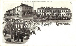 T2/T3 1899 Győr, M. Kir. állami Tanítóképző Intézet, Urak A Kertben. Mehner & Maas No. 3604. Floral Litho (szakadás / Te - Unclassified