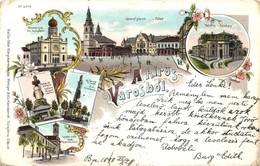 * T3/T4 1898 Kecskemét, Fő Tér, Zsinagóga, Színház, Katona József és Szentháromság Szobor, Katolikus Főgimnázium, Floral - Ohne Zuordnung