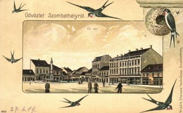 T2/T3 Szombathely, Fő Tér. Fecskés Litho. Steiner Testvérek Kiadása / Emb. Litho Swallow Frame  (EK) - Ohne Zuordnung