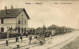 T2 Bereck, Bretcu; Vasútállomás Gőzmozdonnyal. Kiadja Khell Bogdán Utóda, Fia László / Gara / Bahnhof / Railway Station  - Unclassified