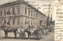 T2/T3 1904 Buziás, Nagy Szálloda. Montázslap Automobillal és Hintóval / Grand Hotel. Montage Postcard With Automobile An - Non Classificati