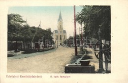 ** T2 Érmihályfalva, Valea Lui Mihai; Utrca, Római Katolikus Templom, Kerekes Norton-kút / Street View With Roman Cathol - Non Classés