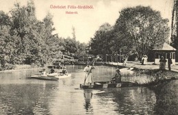 * T2/T3 Félixfürdő, Baile Felix; Halas-tó, Híd, Kiadja Engel József / Lake With Kayaking And Boating People (kissé ázott - Non Classés