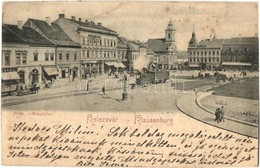 T2/T3 1900 Kolozsvár, Cluj, Klausenburg; Fő Tér Városi Vasúttal, Gergely Ferenc és Reményik Victor üzlete / Main Square  - Non Classés