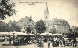 T2/T3 1911 Nagyszeben, Hermannstadt, Sibiu; Kis Piac, árusok, üzletek / Kleiner Ring / Small Market Square With Vendors, - Non Classés