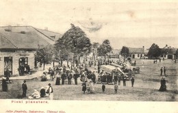 T2 1908 Piski, Simeria; Piac Tér árusokkal, Müller József üzlete. Adler Fényirda / Market With Vendors, Shop - Non Classés