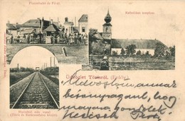 T2 1903 Tövis, Teius; Katolikus Templom, Piac, Fő út, Dohány és Bélyeg üzlet, Maroshíd, MÁV Vasút Vonal. Szabolcs Endre  - Ohne Zuordnung