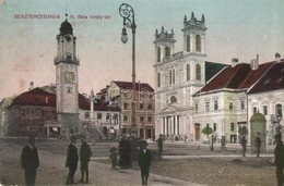 ** T2 Besztercebánya, Banska Bystrica; IV. Béla Király Tér, Toronyóra, Templom, Mária Oszlop, Strobl J., Schaffer J. Józ - Ohne Zuordnung