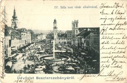 T2/T3 1901 Besztercebánya, Banská Bystrica; IV. Béla Tér, Piac, Szökőkút / Square, Market, Fountain (EK) - Unclassified