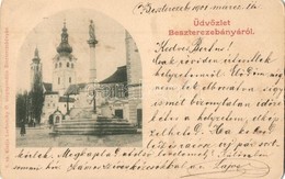 T2/T3 1901 Besztercebánya, Banská Bystrica; Templom, Mária Oszlop, Stróbl J. üzlete, Kiadja Lechnitzky O. / Church, Stat - Zonder Classificatie