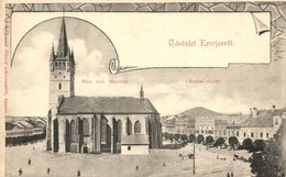 ** T2/T3 Eperjes, Presov; Római Katolikus Templom, Fő Utcai Részlet Piaccal, Divald / Church, Main Street With Market, A - Non Classificati