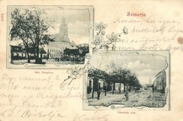 T2/T3 1901 Somorja, Csallóköz-Somorja, Samorín; Katolikus Templom, Városház Utca / Catholic Church, Street. Floral (EK) - Ohne Zuordnung