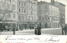 T3 1902 Fiume, Rijeka; Adamich Tér, F. A. Schnautz üzlete és Saját Kiadása / Piazza Adamich / Square, Hotel Europa, Shop - Ohne Zuordnung