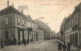 T2/T3 Varasd, Warasdin, Varazdin; Dráva Utca,  Leitner és Schwarz üzlete / Dravska Ulica / Street View With Shops (EK) - Unclassified