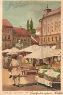 T2 1904 Zagreb, Zágráb, Agram; Jelacicev Trg. / Fruit And Vegetable Market. Kuenstlerpostkarte No. 1764. Von Ottmar Zieh - Zonder Classificatie