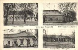 ** T1 Ferenchalom, Franzfeld, Kacarevo; Iskola, Községháza, Tatarik (?) Vendéglője. Weiser A. Fényképész / School, Town  - Non Classificati